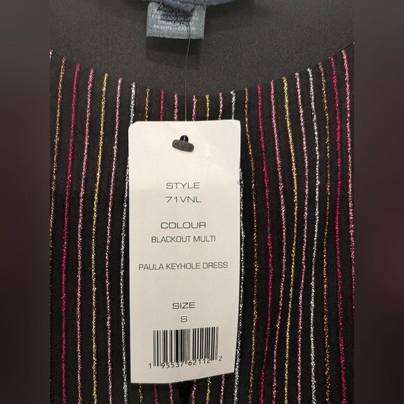 NWT French Connection PAULA KEYHOLE DRESS Midi dresses sz S black stripe party - Picture 11 of 15